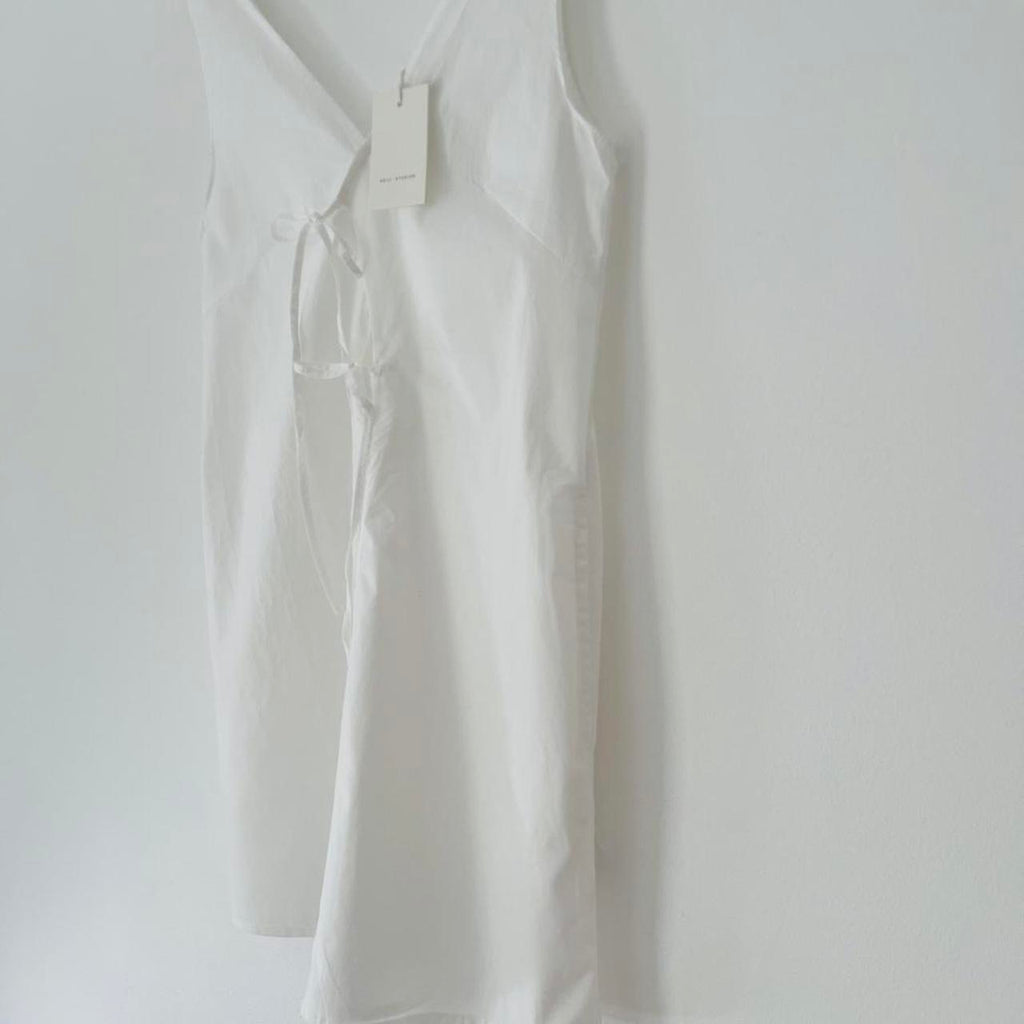 Deiji Studios BNWT Open Tie Mini Dress in White.