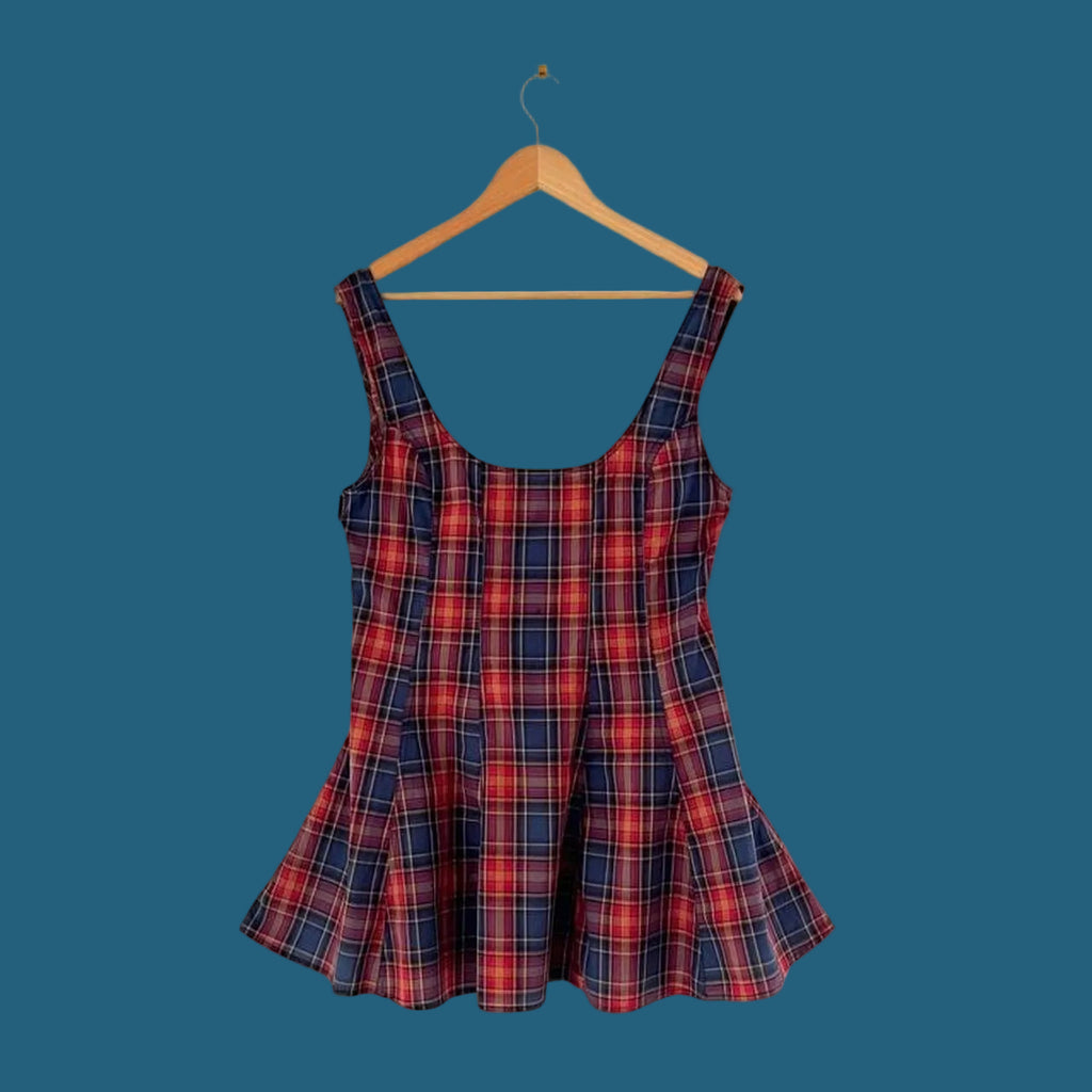 Katharina Lou ANNABEL Mini Dress in Strawberry Blue Check