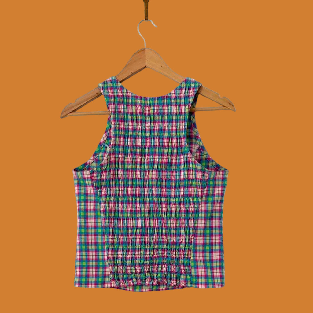 Katharina Lou Plaid Shirred Crop Top.
