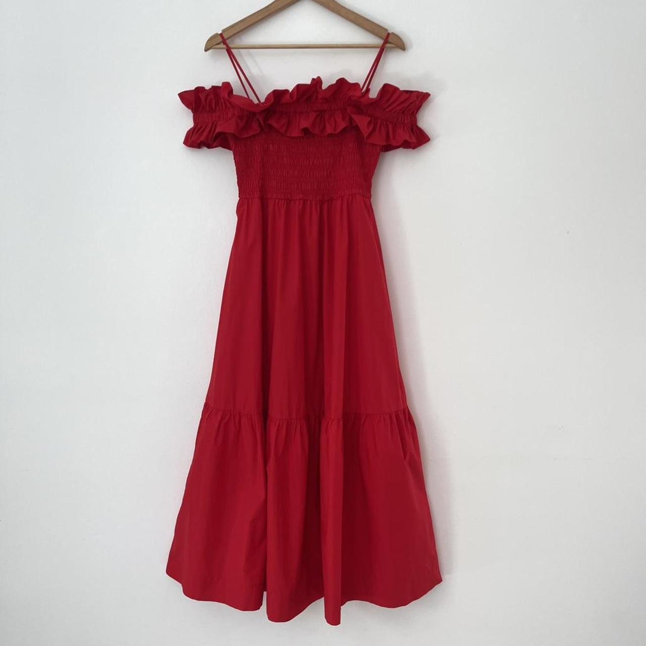 Ganni Cold-shoulder Ruffled Cotton Midi Dress.