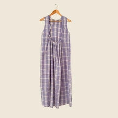 Ganni Seersucker Plaid Open Back Midi Dress in Lilac Size 36/AU8/S.