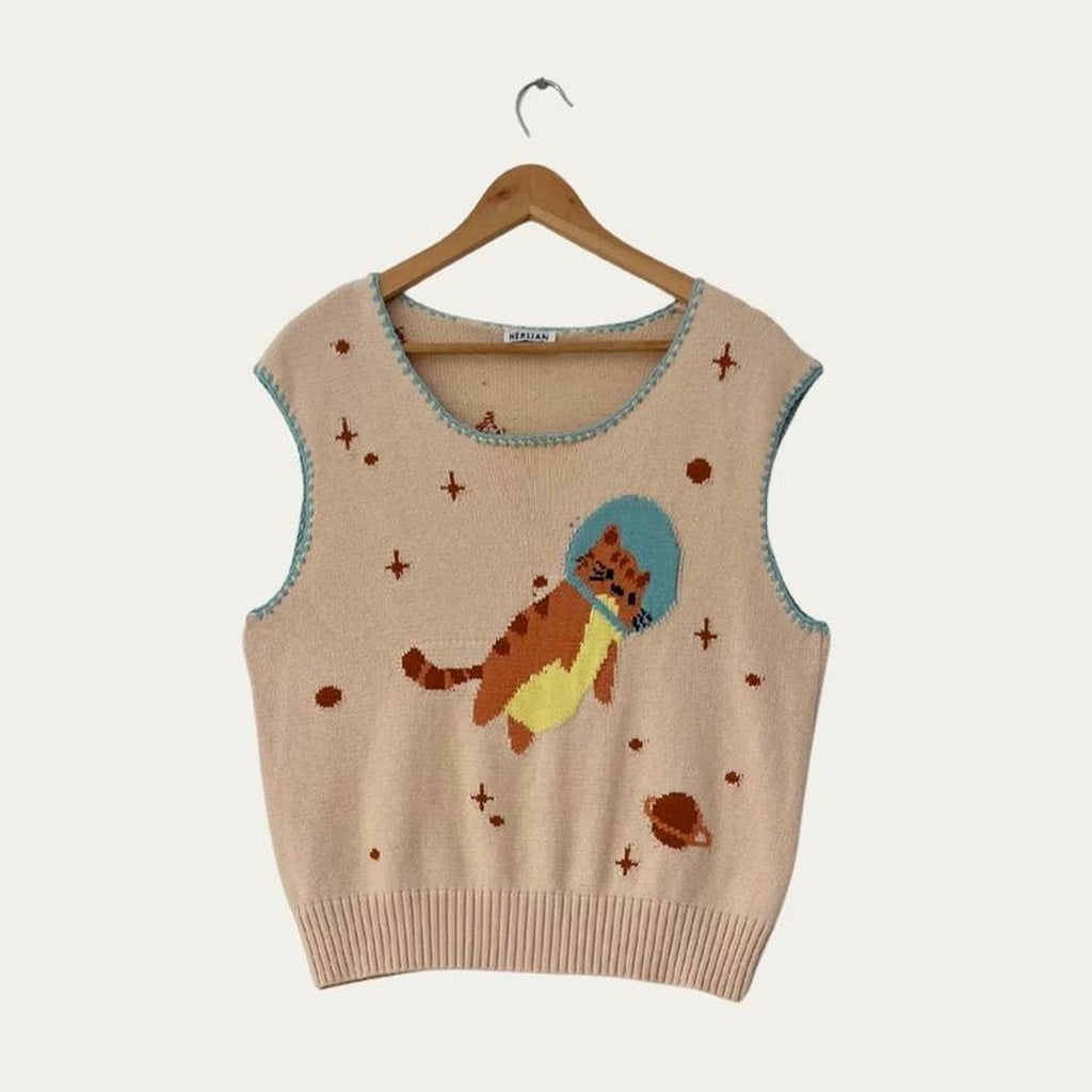 Hèrlian Astronaut Cat Knitted Vest.