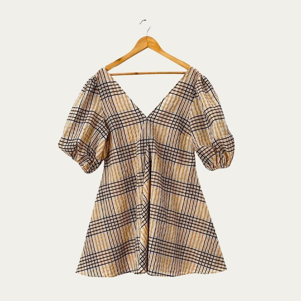 Ganni Check Seersucker Trapeze Dress.