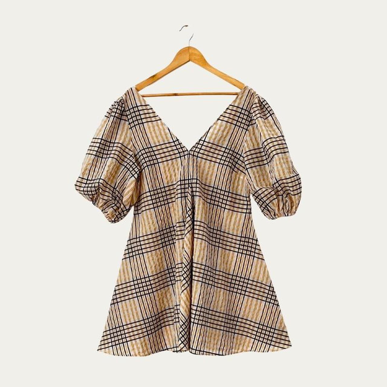 Ganni Check Seersucker Trapeze Dress.