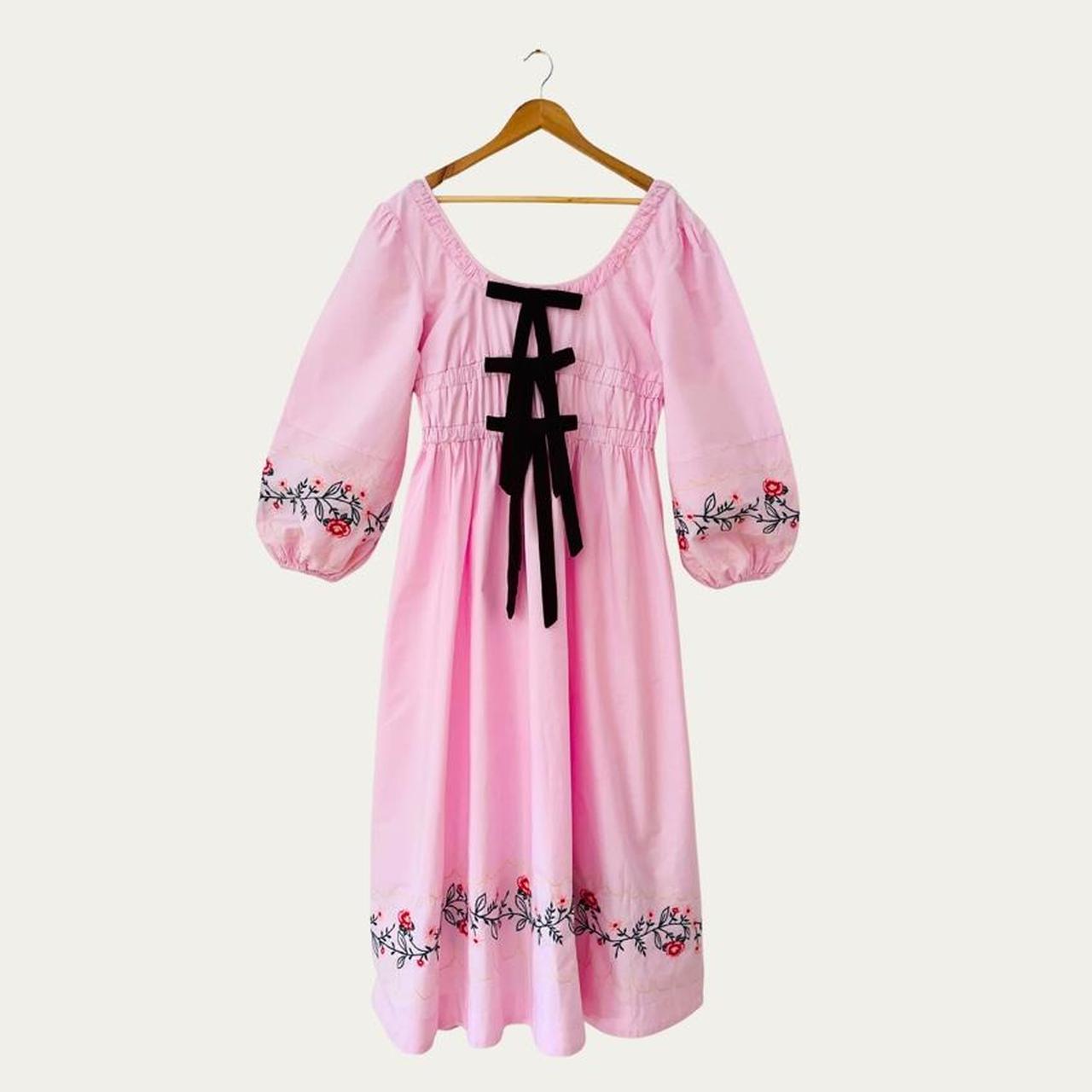 Damson Madder DAKOTA Floral Embroidered Dress in Pink.