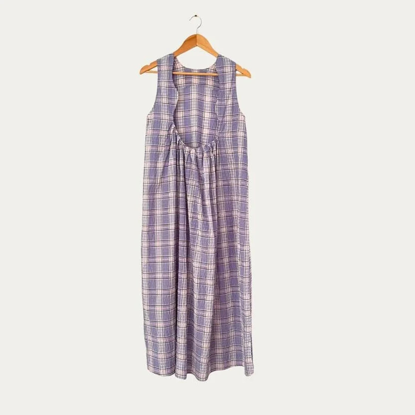Ganni Seersucker Plaid Open Back Midi Dress in Lilac Size 36/AU8/S.