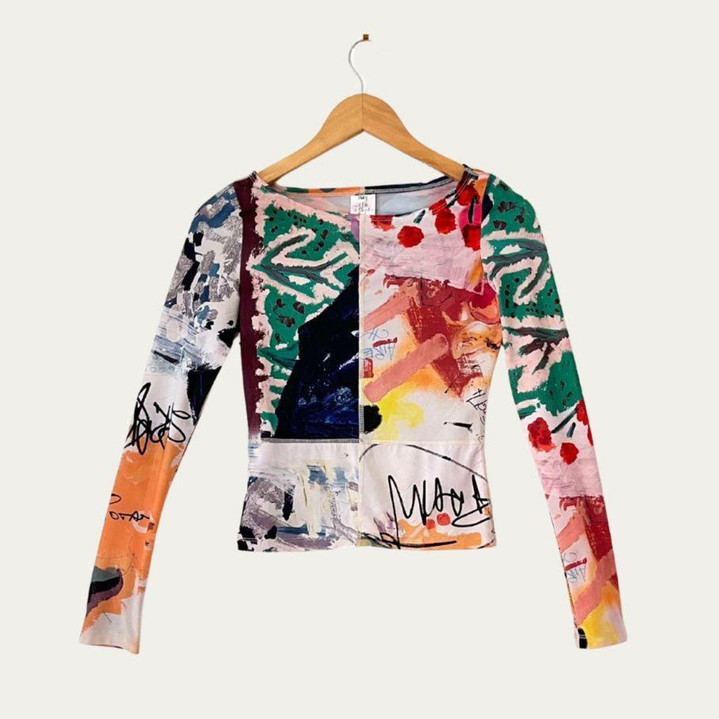 All Is A Gentle Spring RAINBOW FLEX Tapestry Long Sleeve Top Size M.