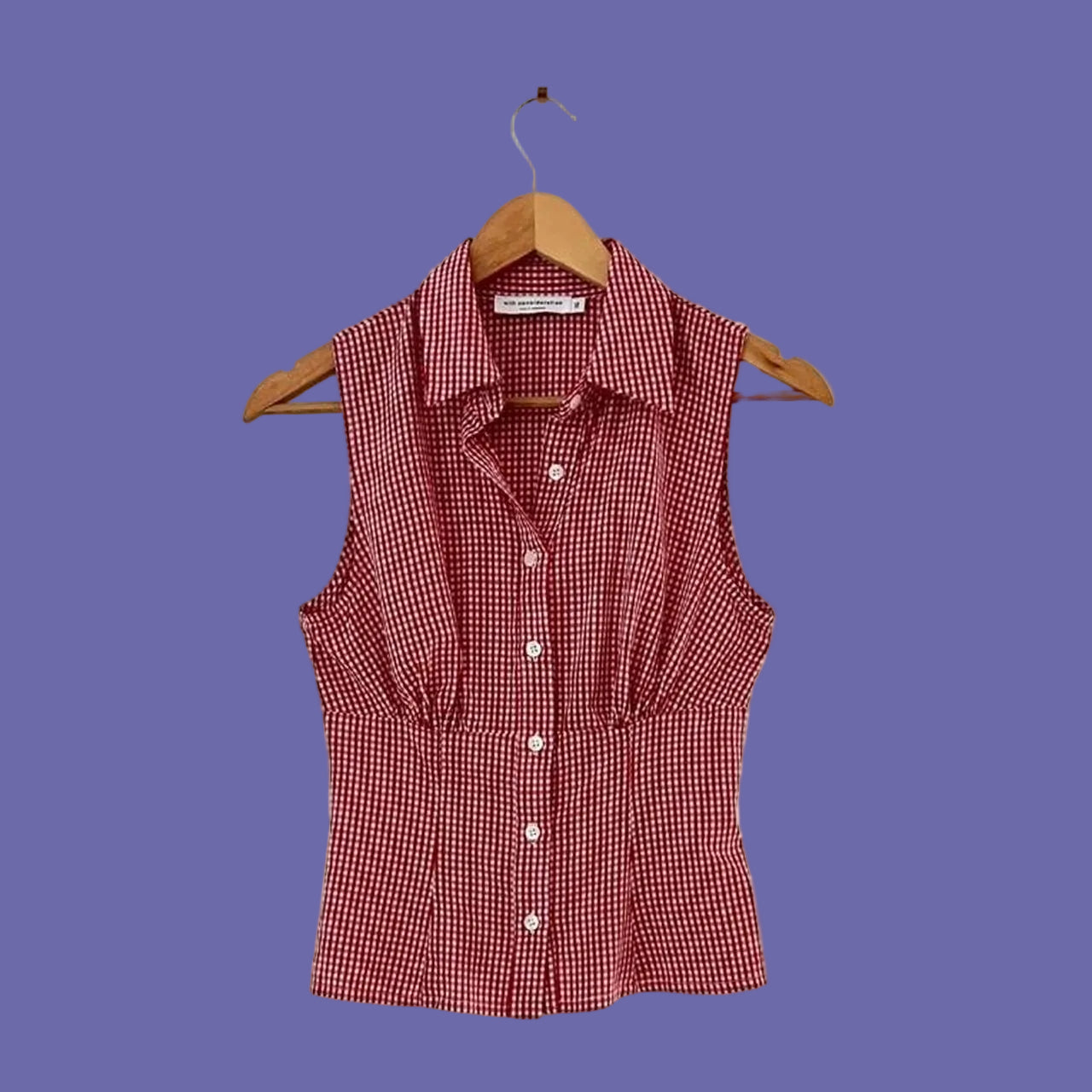With Consideration Gingham Sleeveless Shirt in Cherry.