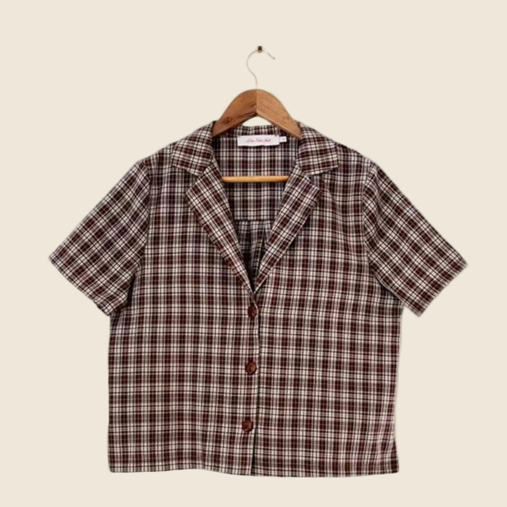 Lisa Says Gah Check Cropped Shirt Size M.