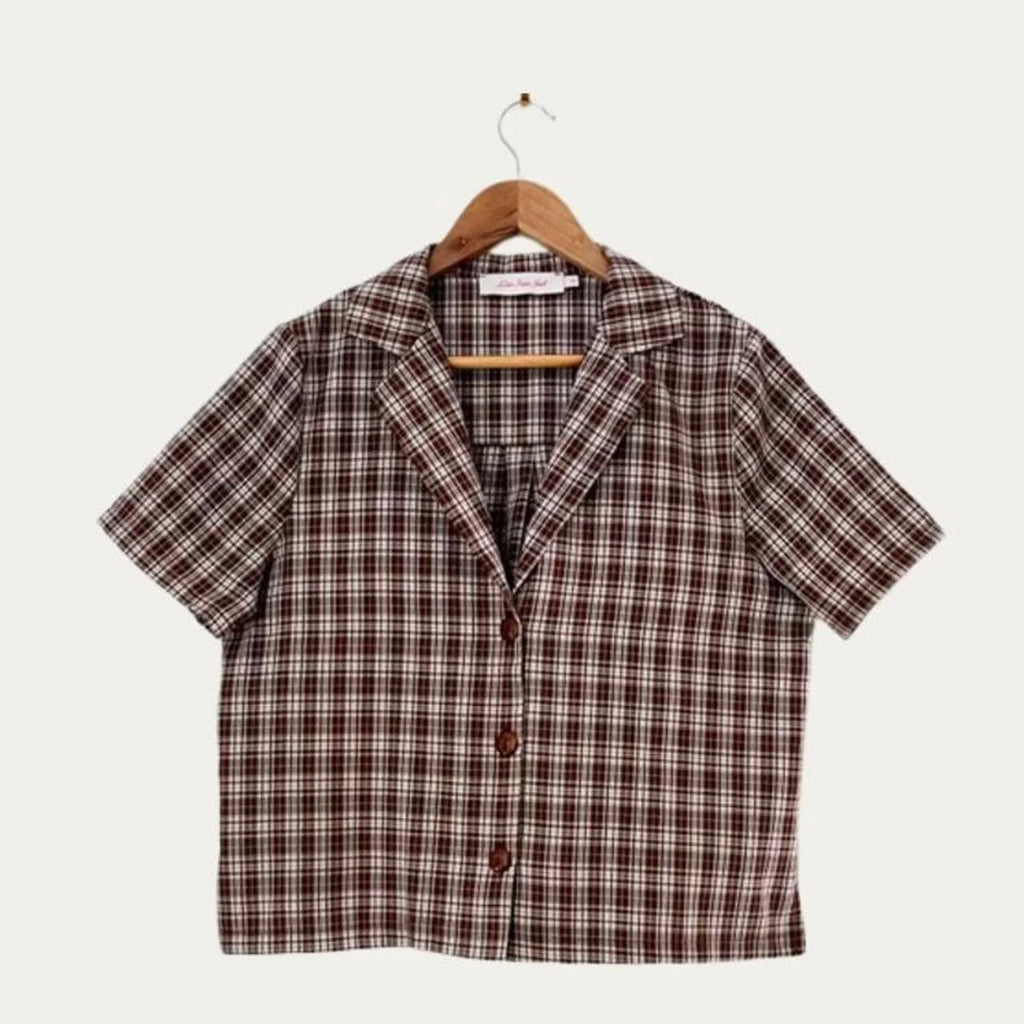 Lisa Says Gah Check Cropped Shirt Size M.