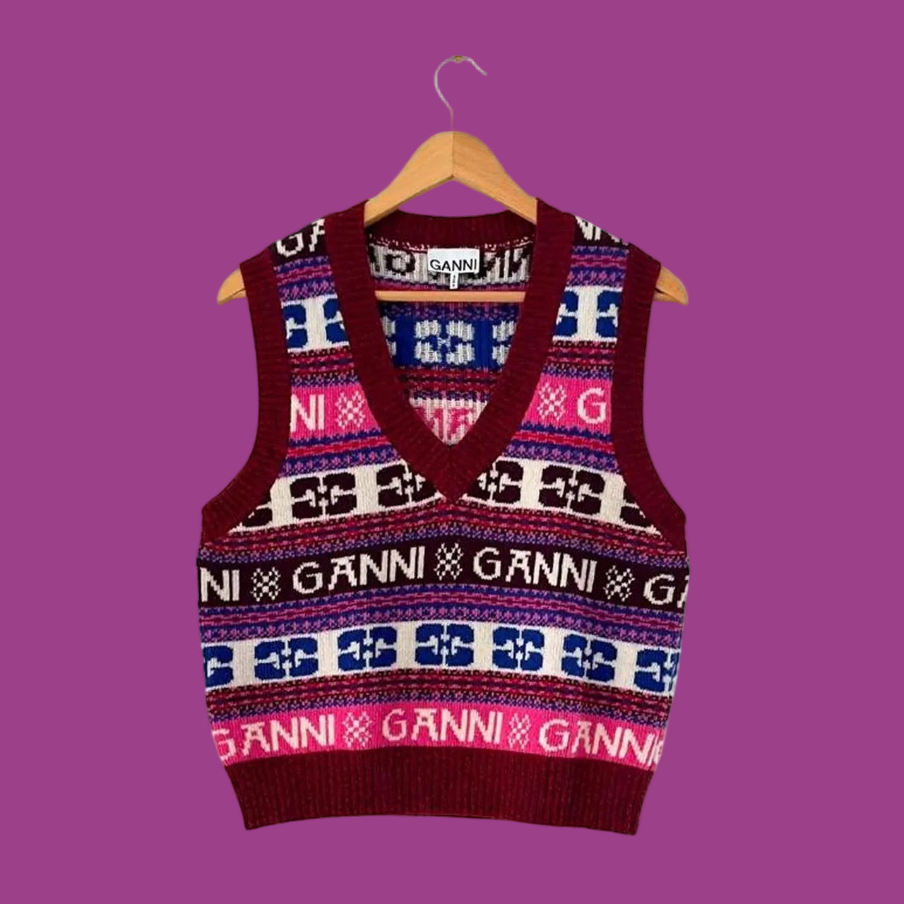 Ganni Logo Jacquard Wool Blend Vest.