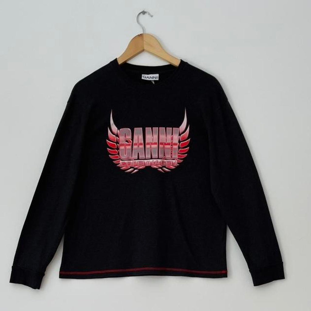 Ganni Melange Light Jersey Long Sleeve T-shirt In Phantom.