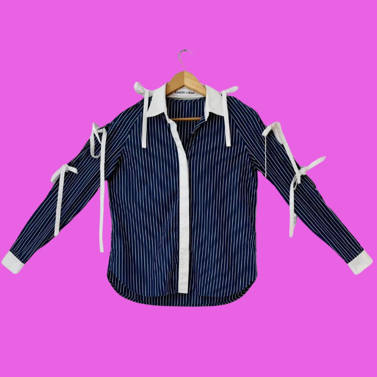 Sandy Liang MIRENA TIE SLEEVE Top in Corporate.