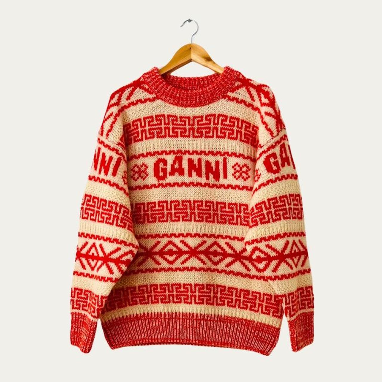 Ganni Intarsia Logo Wool Jumper in Orange.