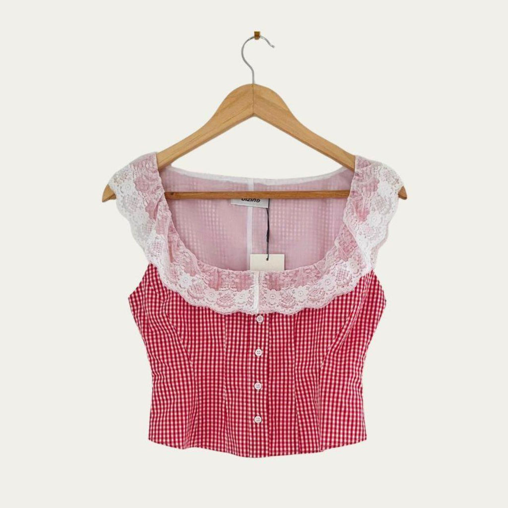 Guizio PALOMA Lace Top in Poppy and White.