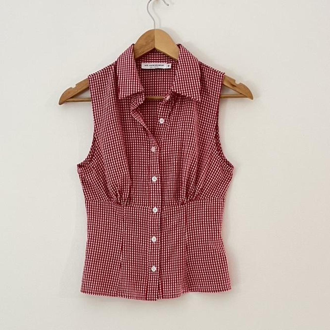 With Consideration Gingham Sleeveless Shirt in Cherry.