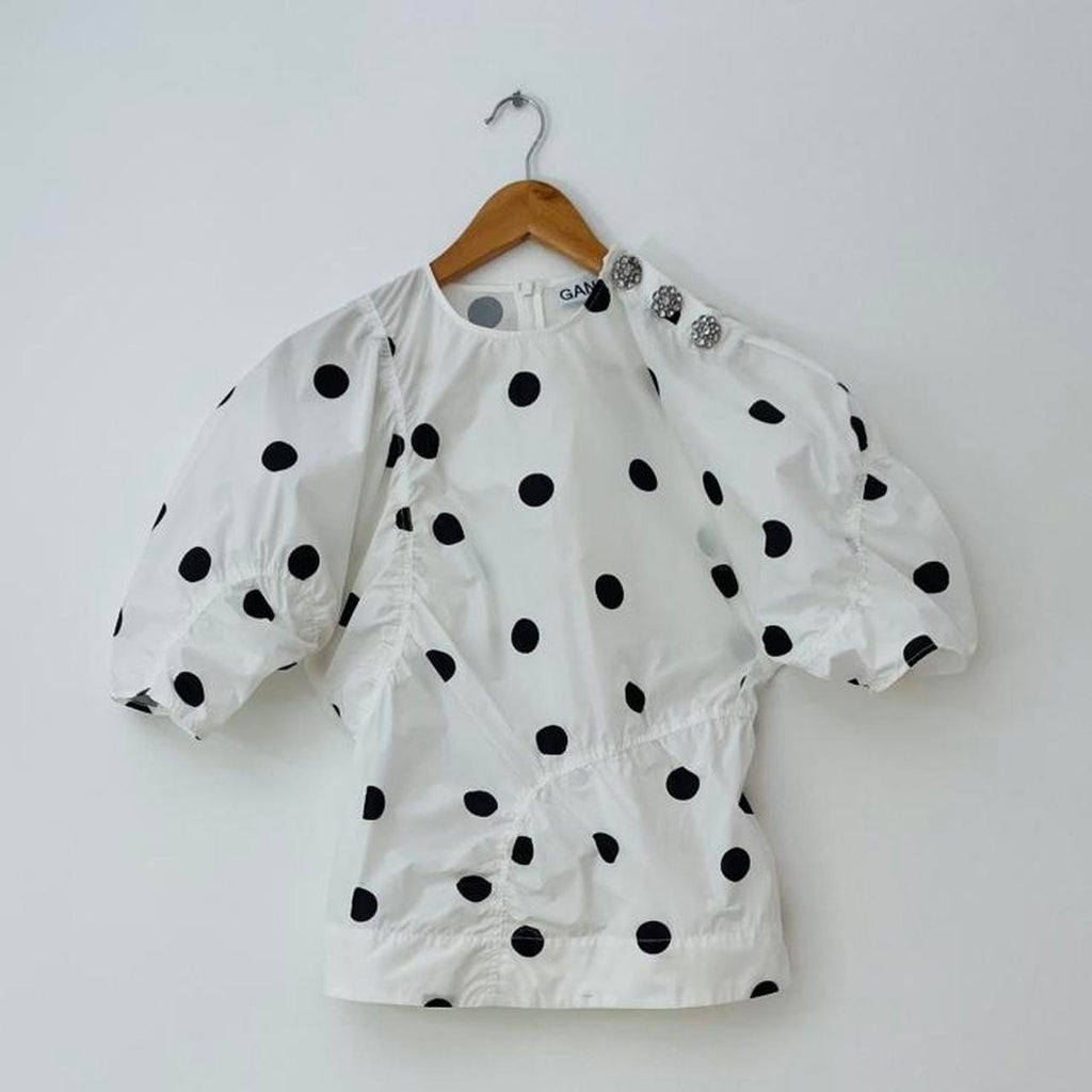 Ganni Polka Dot Crepe Blouse.