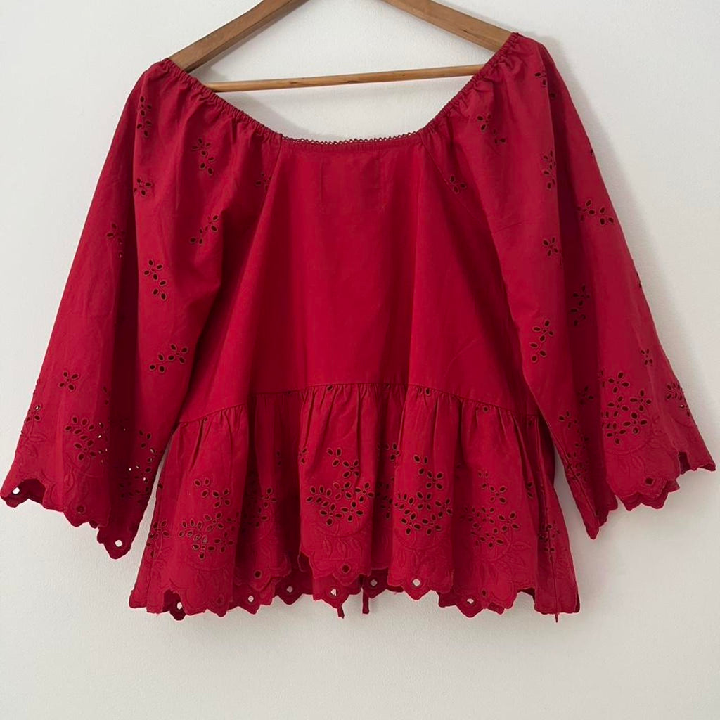 Damson Madder BNWT LANA Broderie Anglaise Blouse in Red.