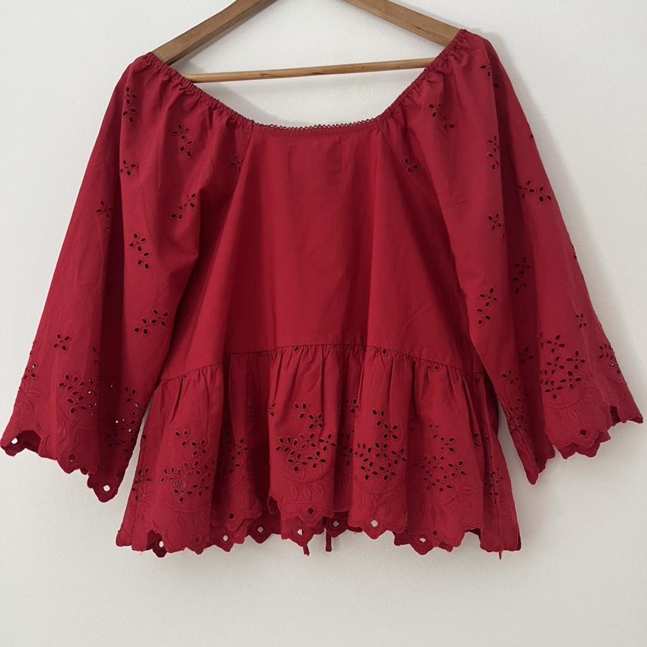Damson Madder BNWT LANA Broderie Anglaise Blouse in Red.