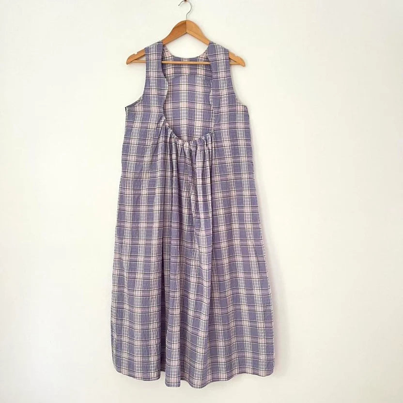 Ganni Seersucker Plaid Open Back Midi Dress in Lilac Size 36/AU8/S.