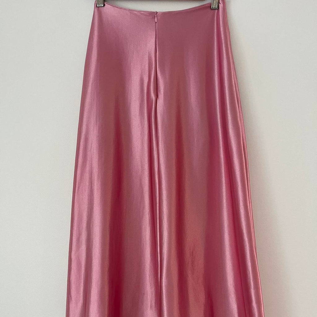 Par Moi Satin Midi Skirt in Pink.