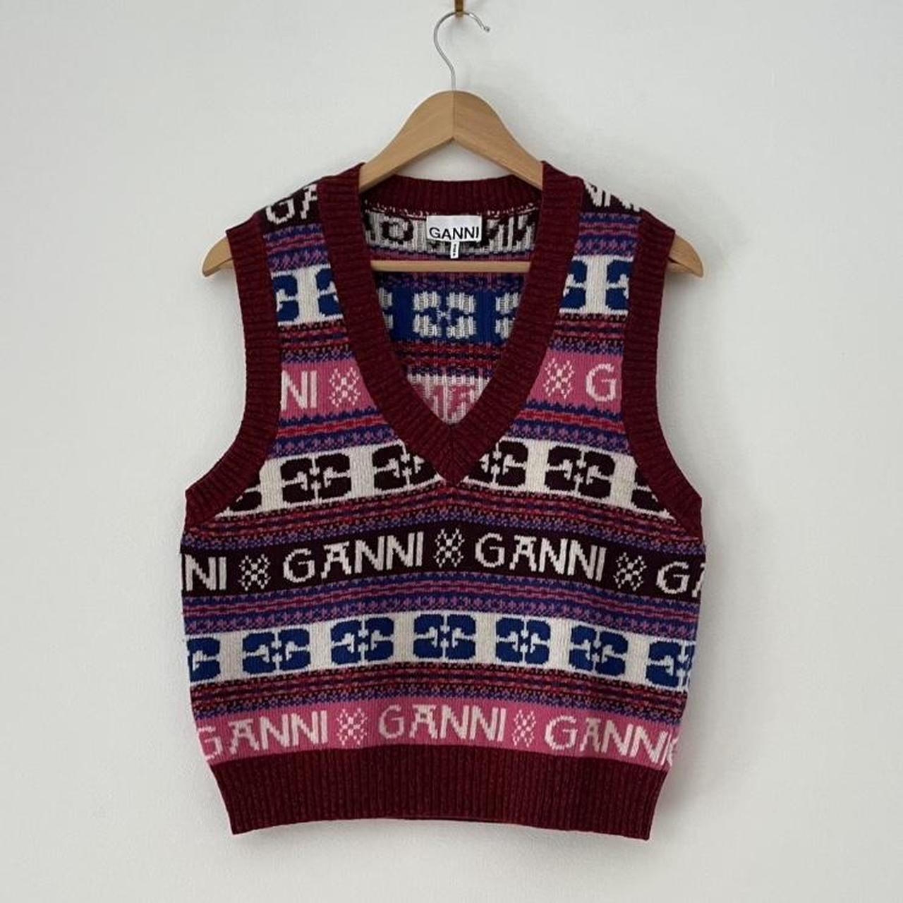 Ganni Logo Jacquard Wool Blend Vest.