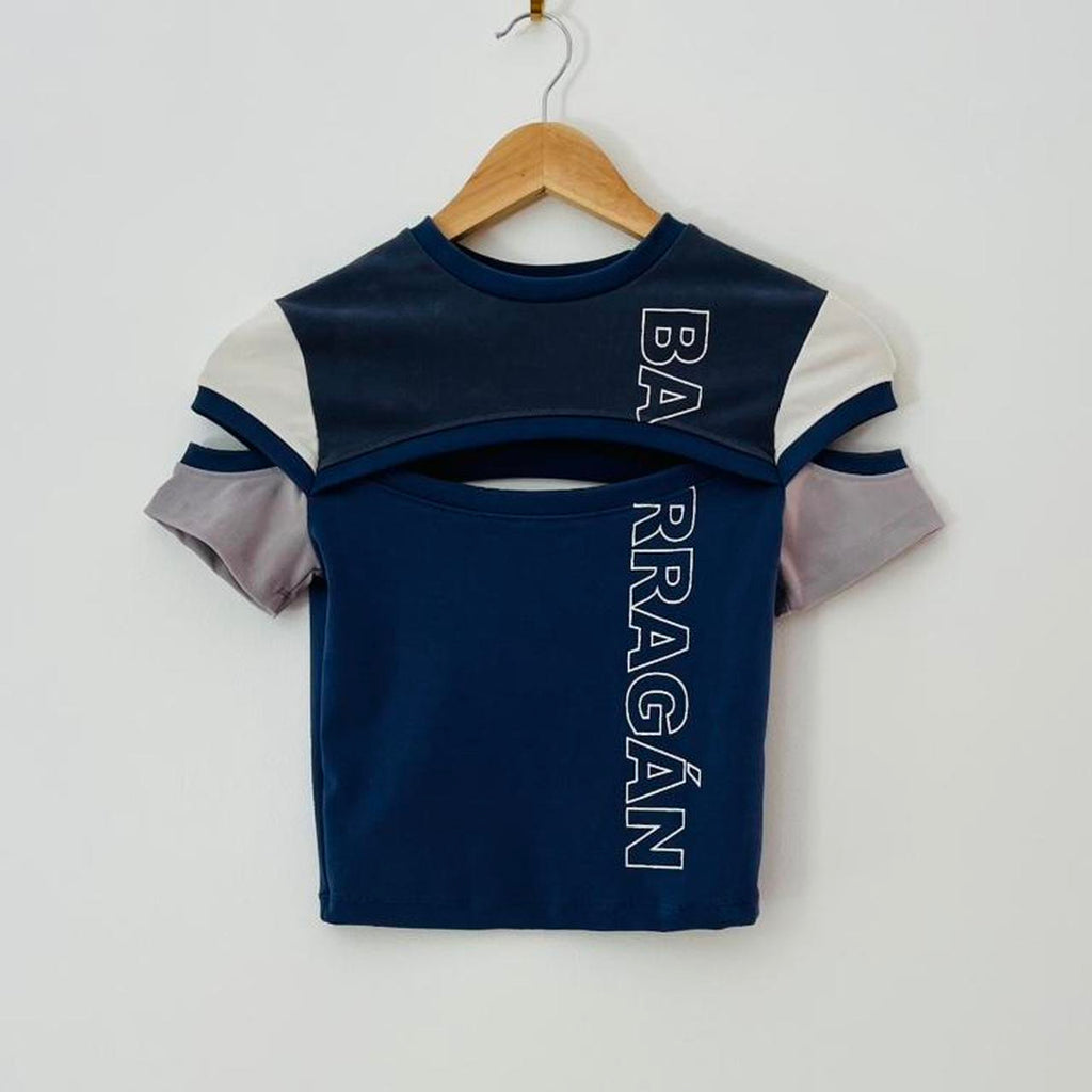 Barragán BRAZOS Baby Tee in Navy Grey.