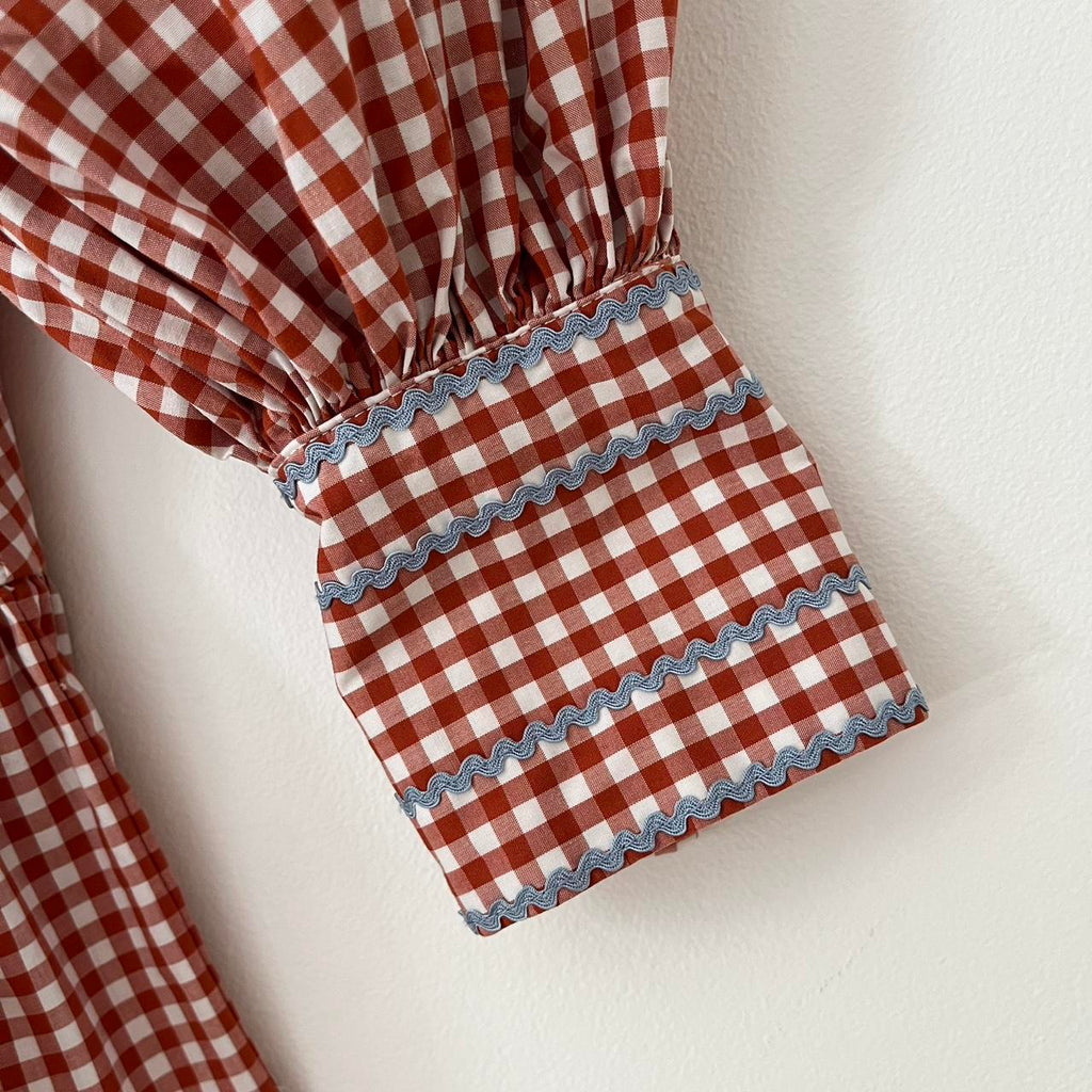 Lee Mathews HAZEL Ruffled Gingham Mini Dress in Red.