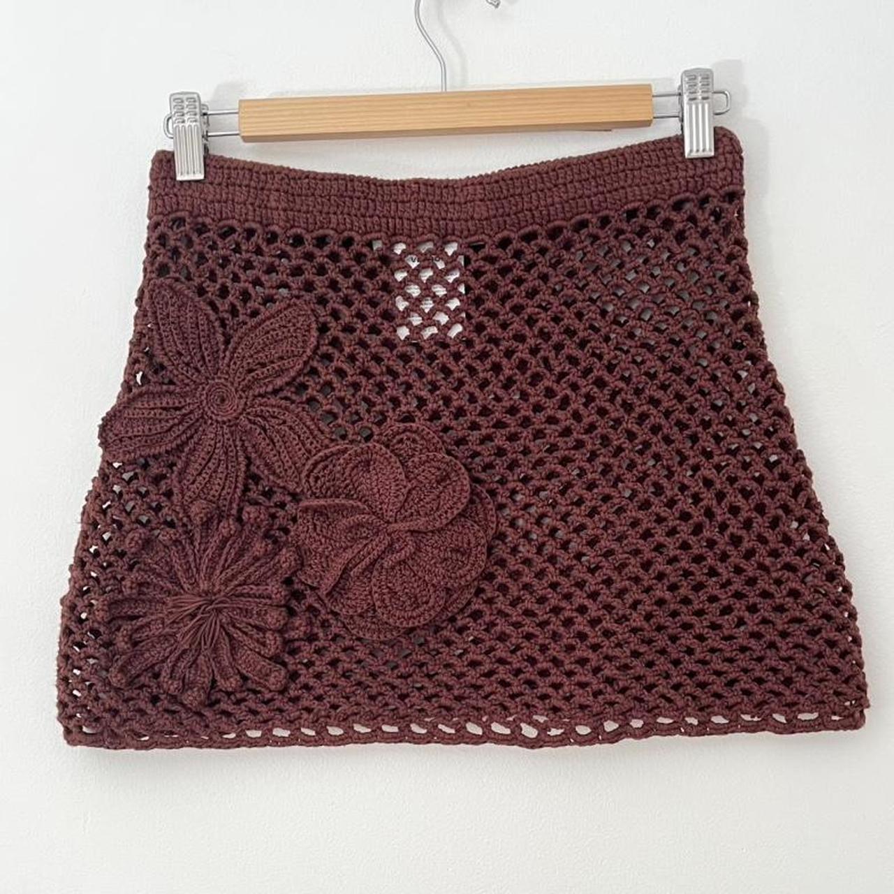 Venroy Floral Crochet Cotton Mini Skirt in Chocolate.