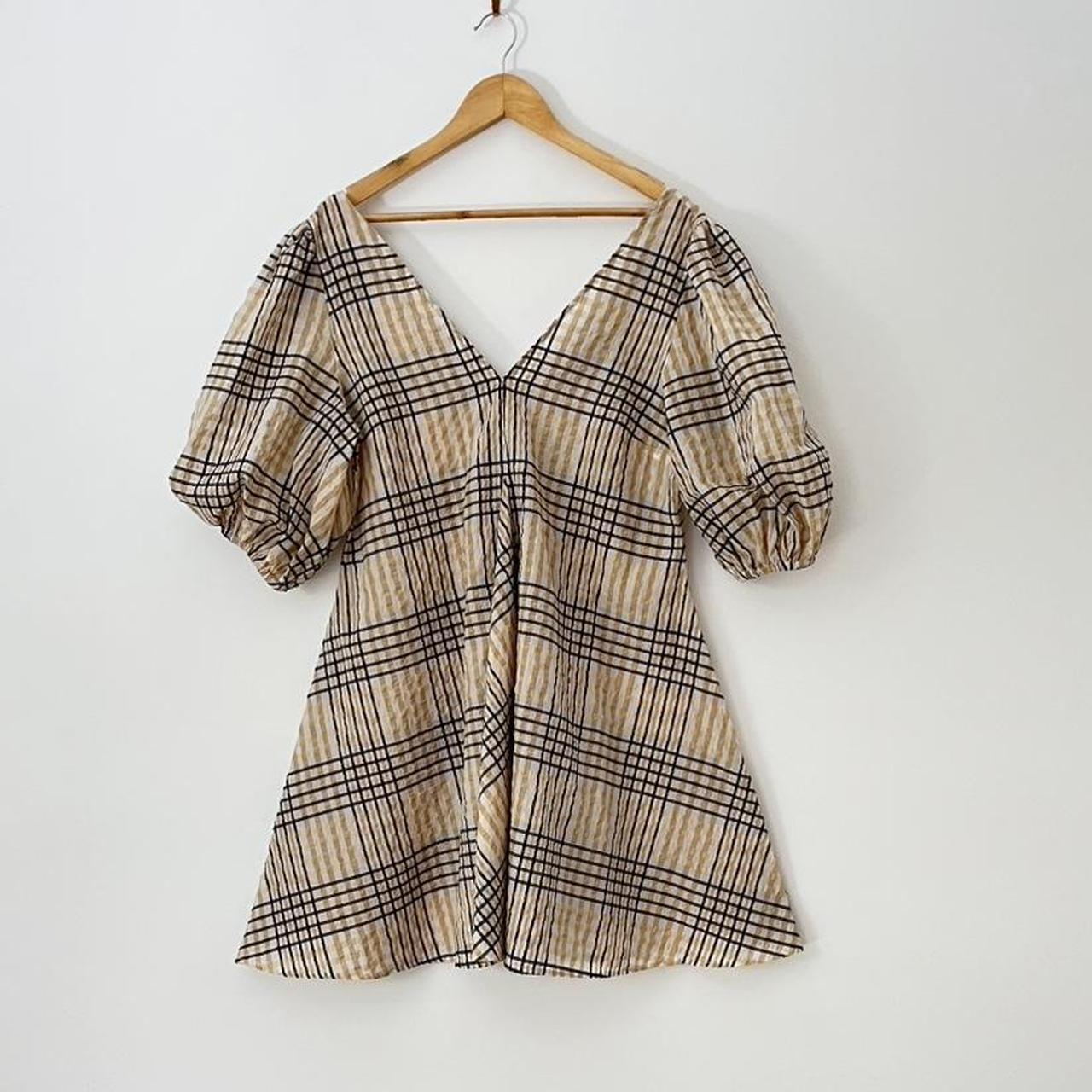 Ganni Check Seersucker Trapeze Dress.