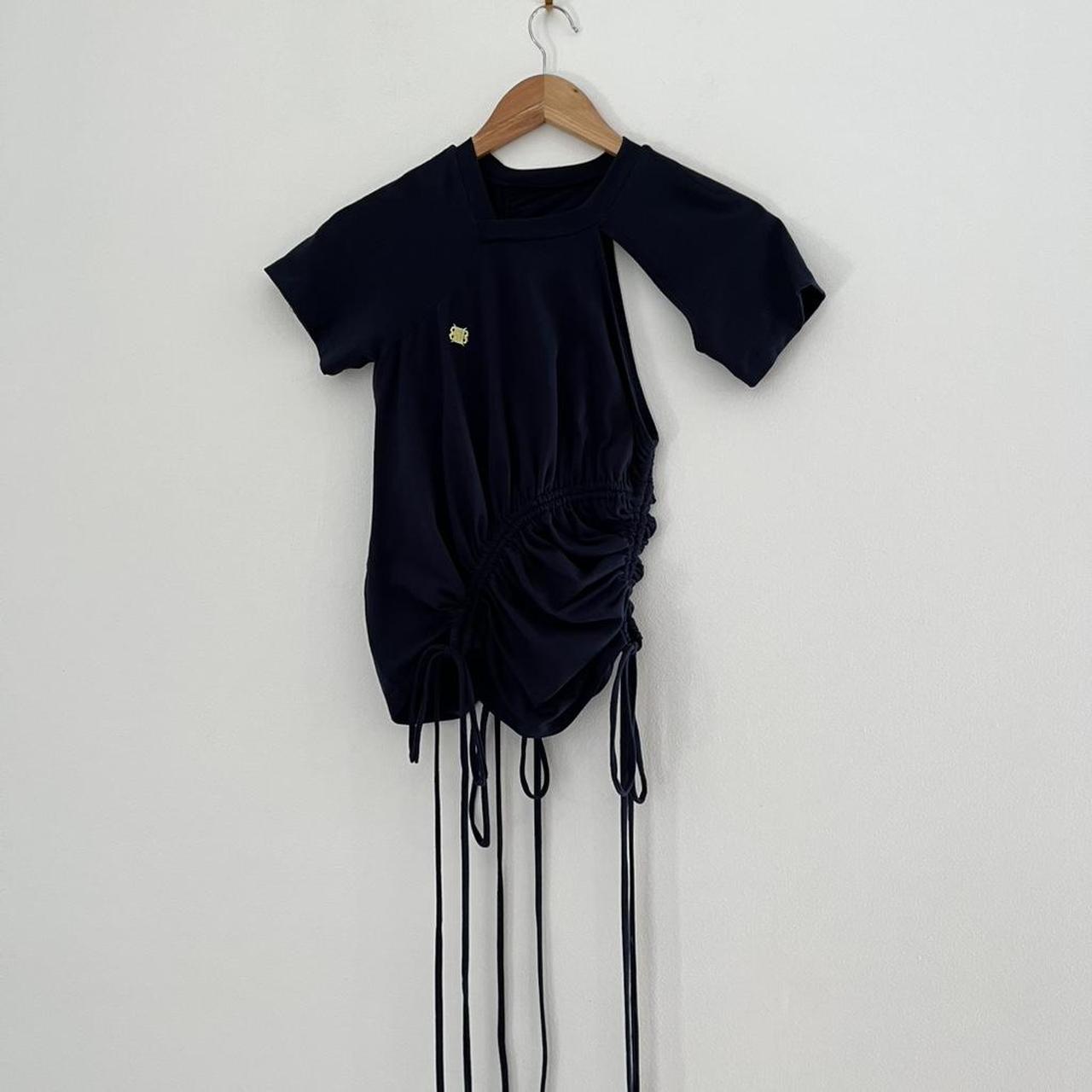 Karla Laidlaw Ruched Short Sleeve Top in Navy.