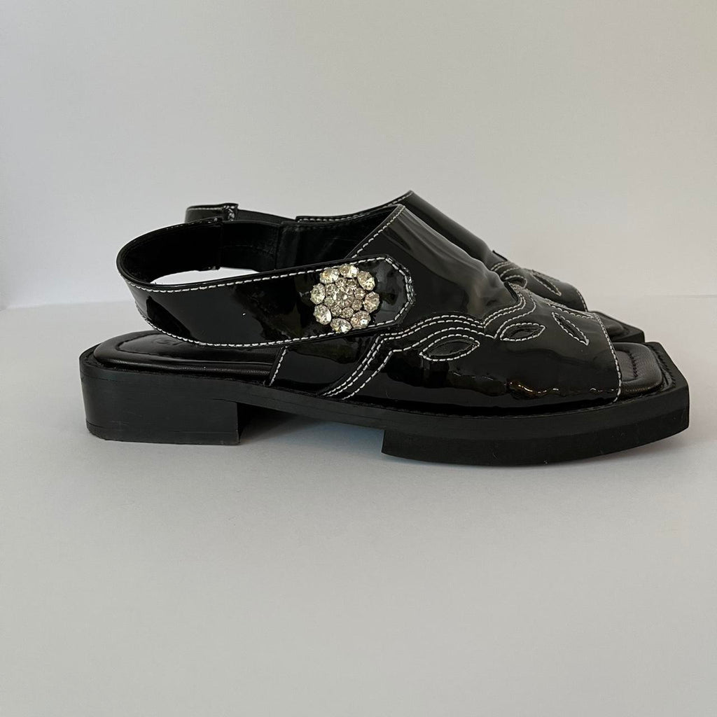 Ganni TEXAS Leather Slingback Sandals.