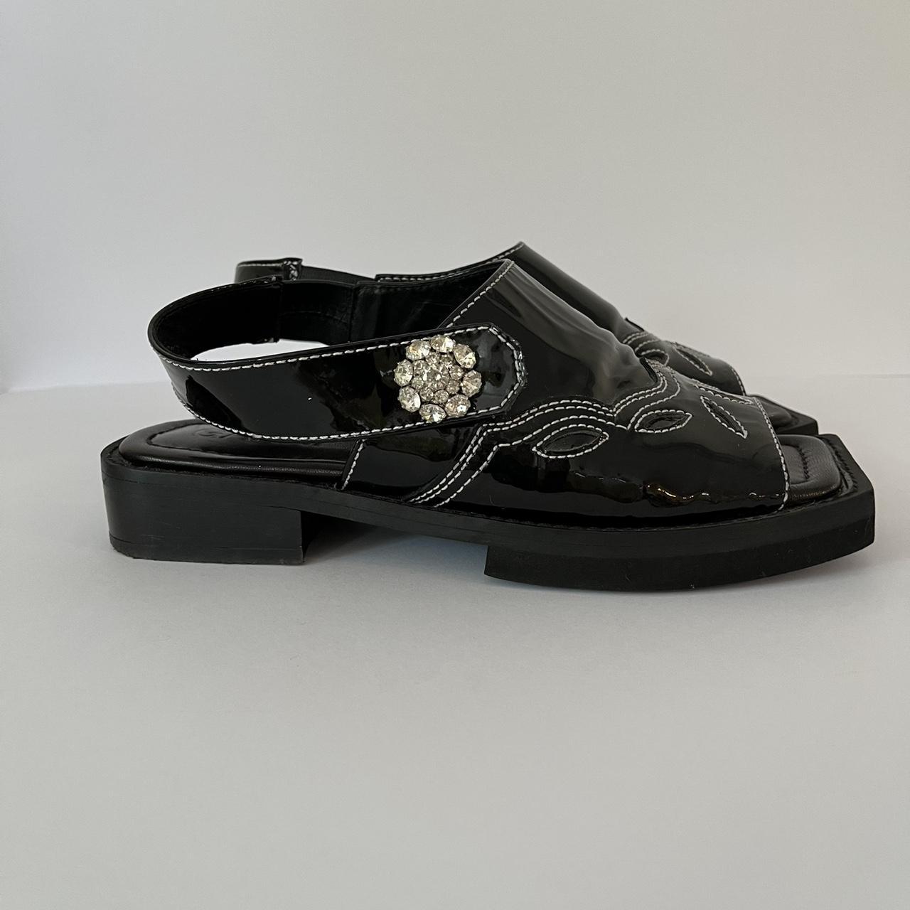 Ganni TEXAS Leather Slingback Sandals.