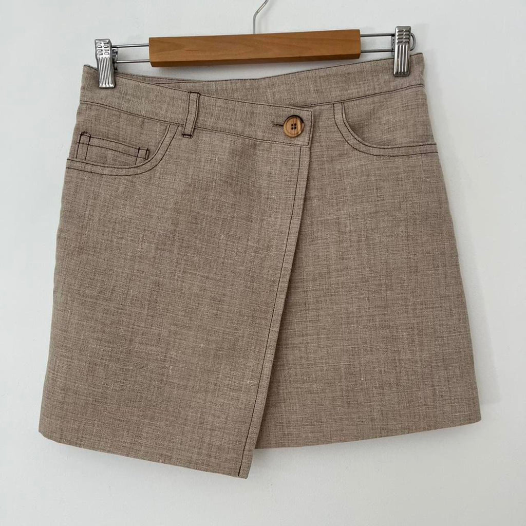 ACNE Studios BNWT WRAP EFFECT Hemp Blend Mini Skirt in Beige.