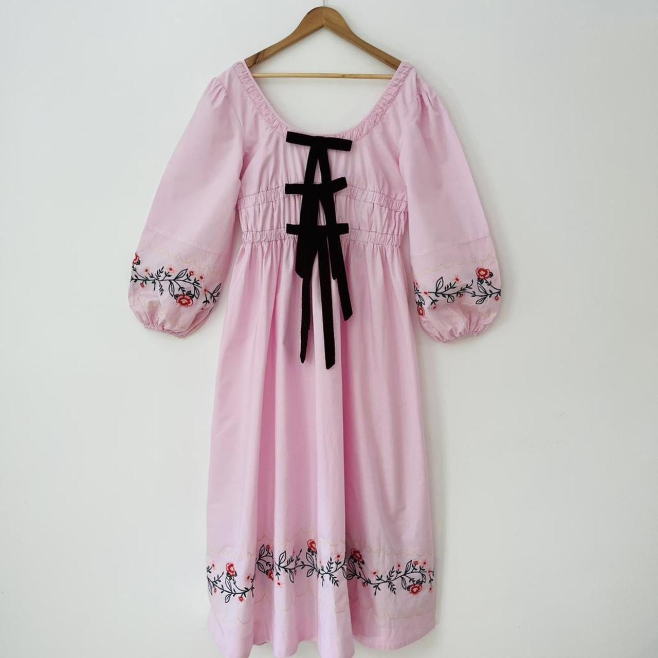 Damson Madder DAKOTA Floral Embroidered Dress in Pink.