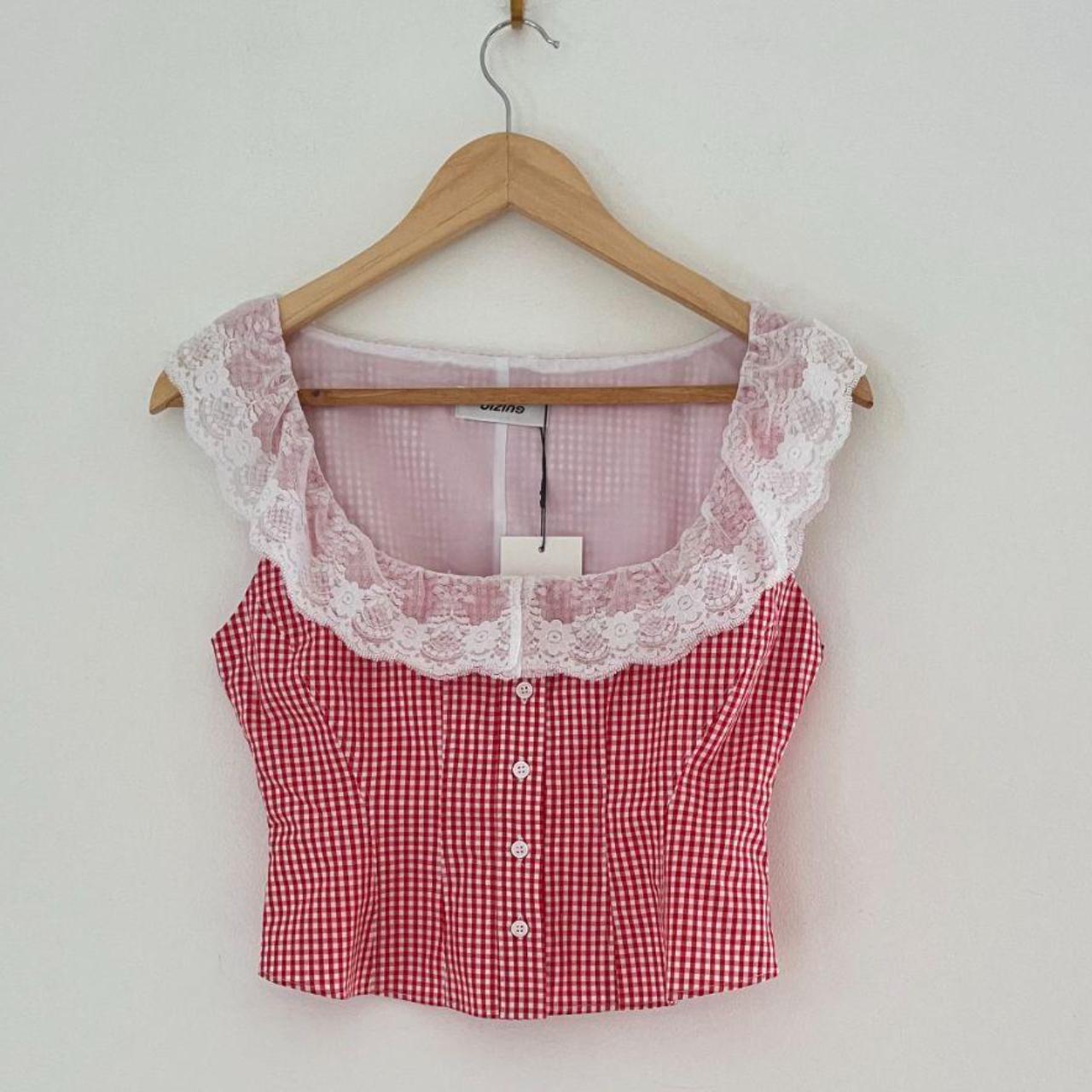 Guizio PALOMA Lace Top in Poppy and White.