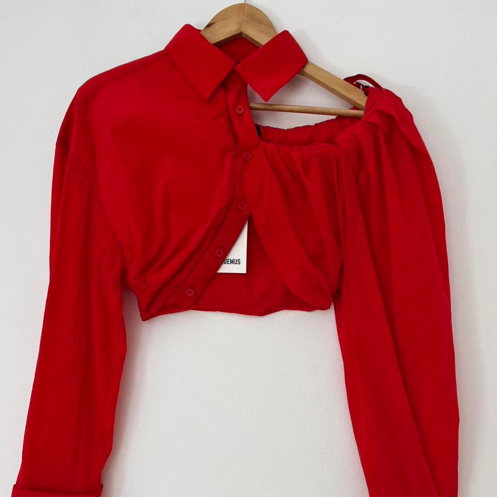Jacquemus BNWT LA CHEMISE GALLIGA Cropped Blouse in Red.