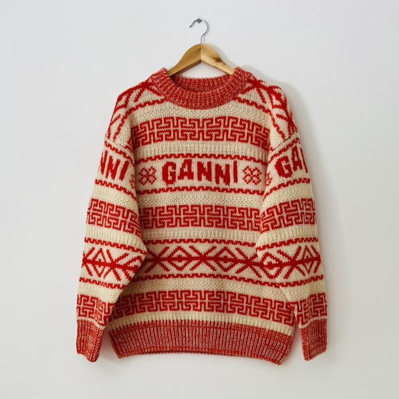 Ganni Intarsia Logo Wool Jumper in Orange.