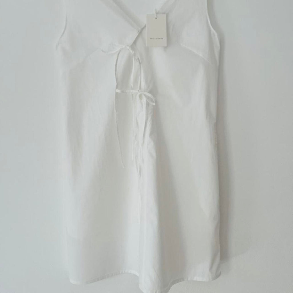 Deiji Studios BNWT Open Tie Mini Dress in White.