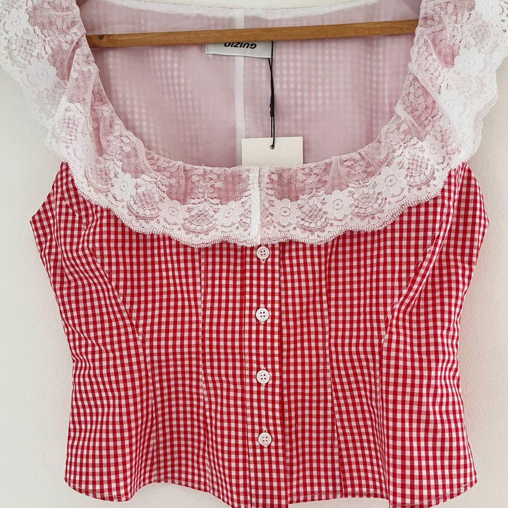 Guizio PALOMA Lace Top in Poppy and White.