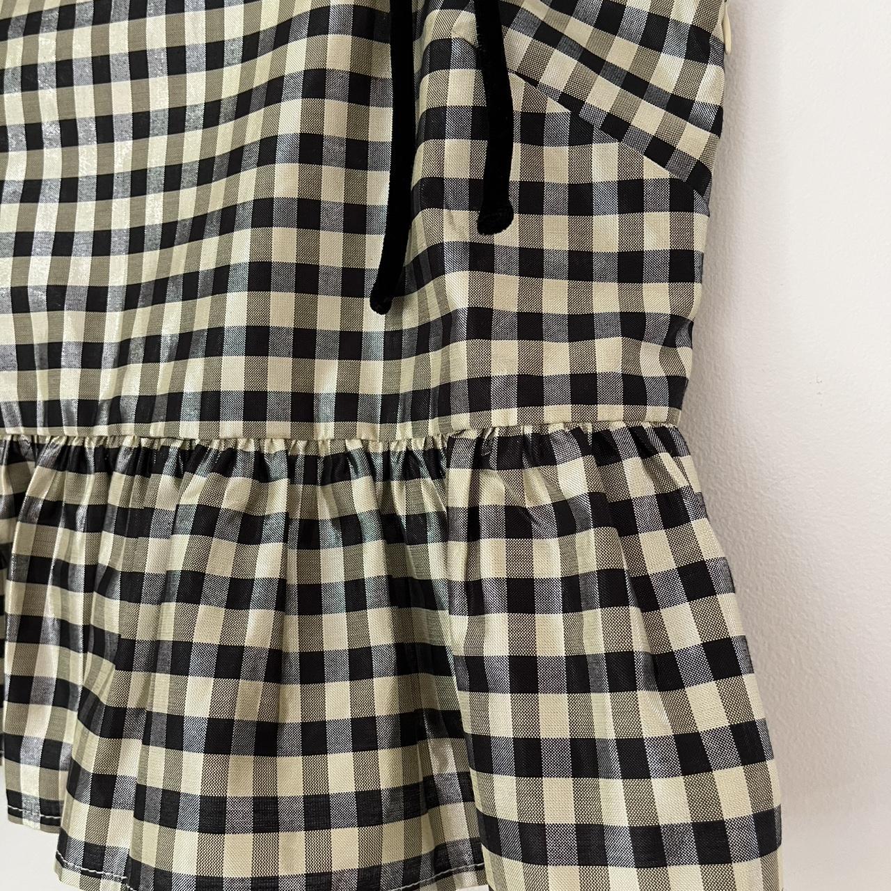 Ganni Bow-detailed Ruffled Metallic Gingham Jacquard Top.