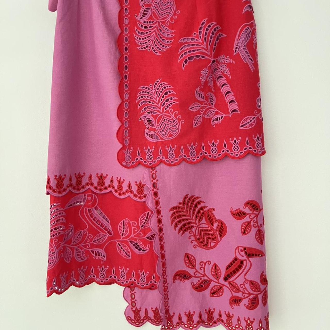 Farm Rio Palm Tree Richelieu Wrap Midi Skirt in a Red and Pink.