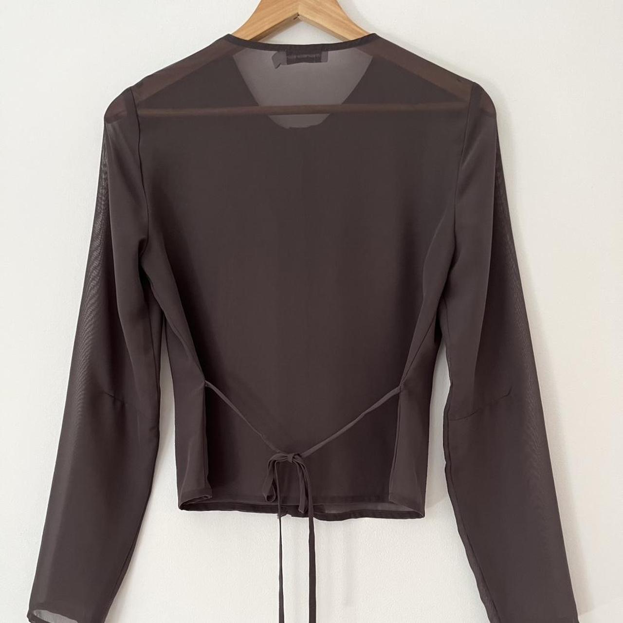 With Consideration Sheer Ruffle Long Sleeve Blouse in Slate Size XS.