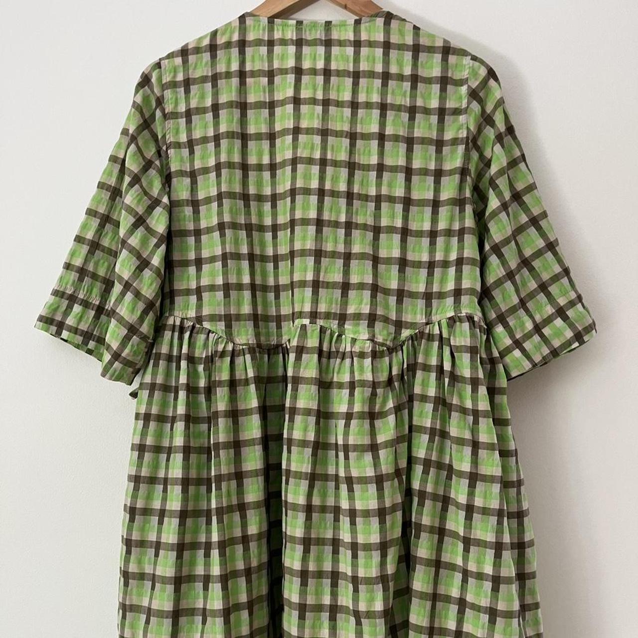 Ganni Seersucker Check-print Short-sleeve Wrap Dress.