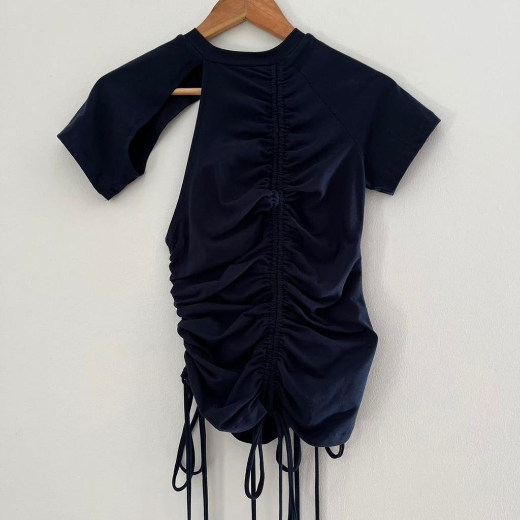 Karla Laidlaw Ruched Short Sleeve Top in Navy Size S.
