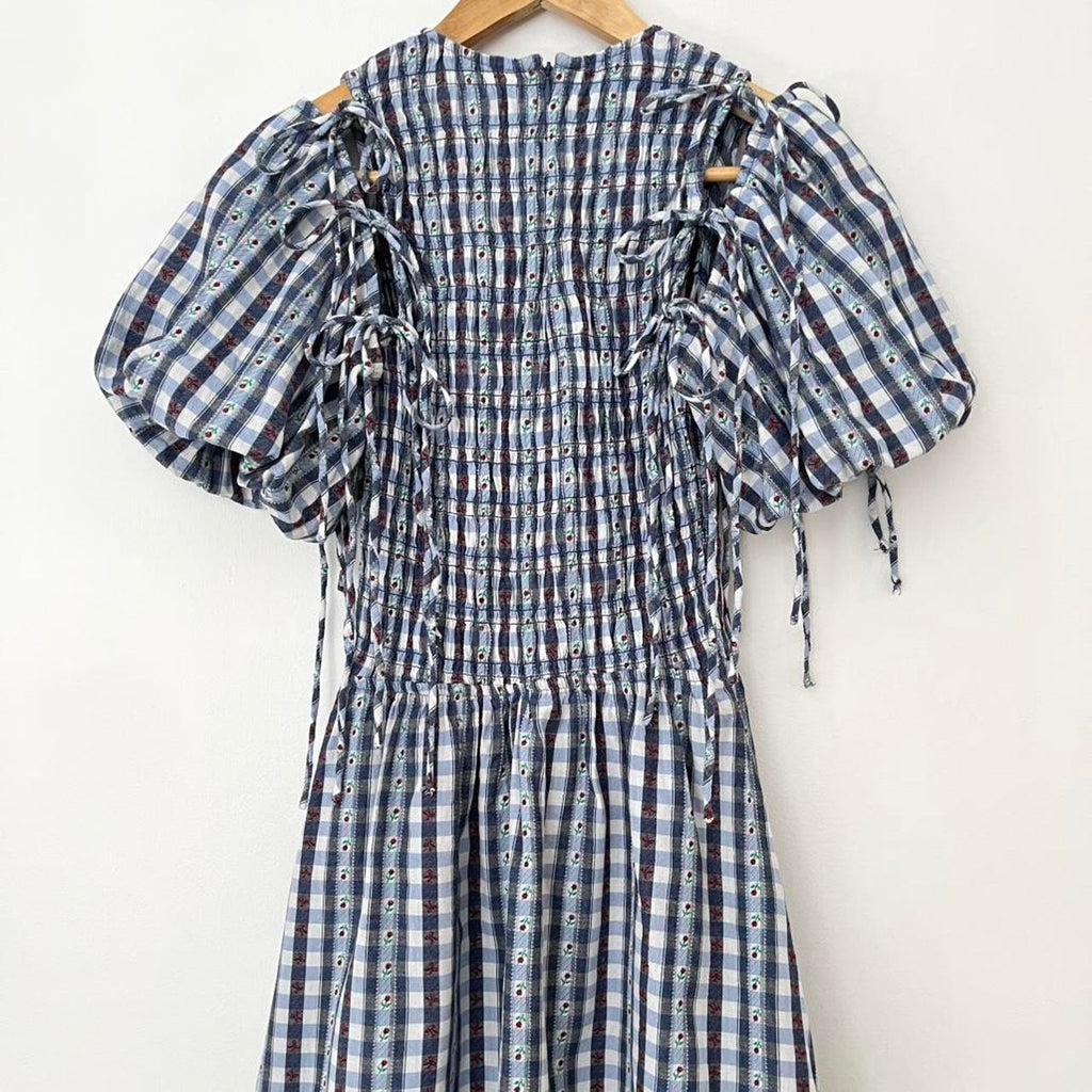 Damson Madder BECCA Bubble Mini Dress in Navy.