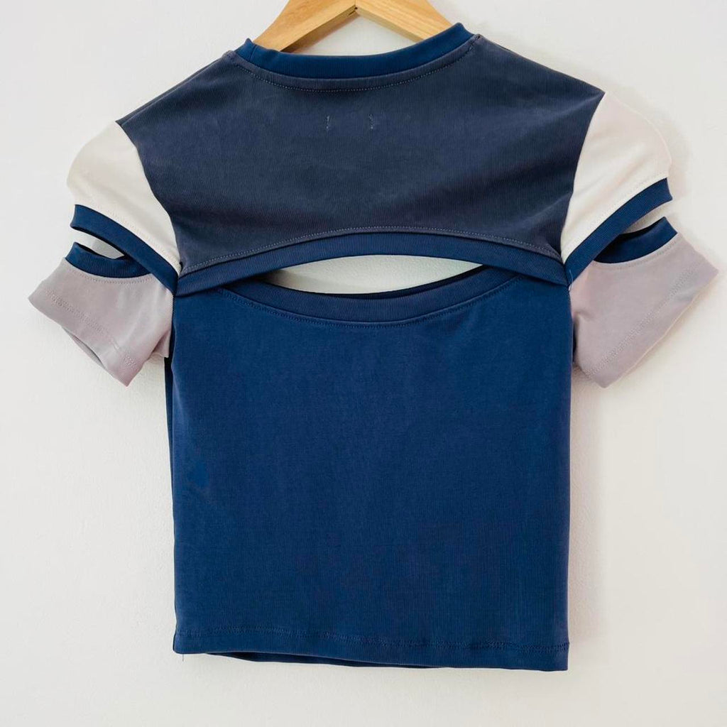 Barragán BRAZOS Baby Tee in Navy Grey.