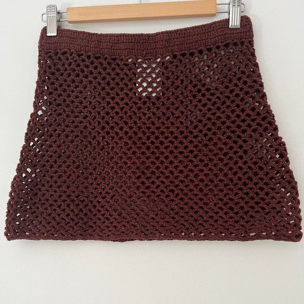 Venroy Floral Crochet Cotton Mini Skirt in Chocolate.