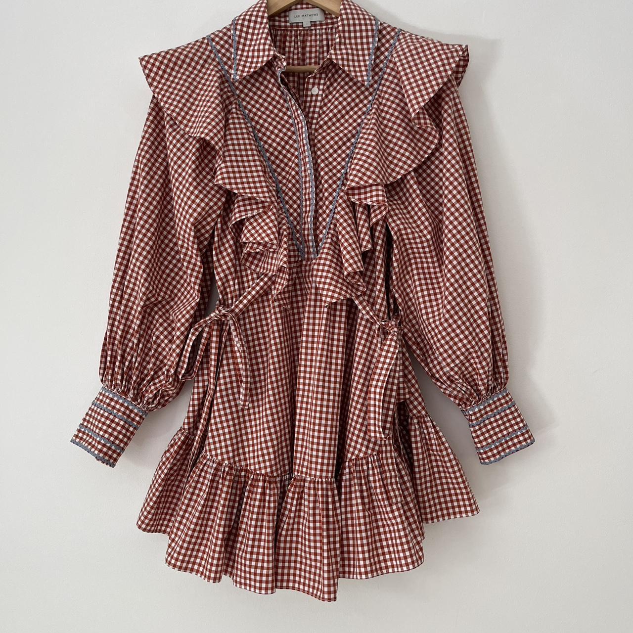 Lee Mathews HAZEL Ruffled Gingham Mini Dress in Red.