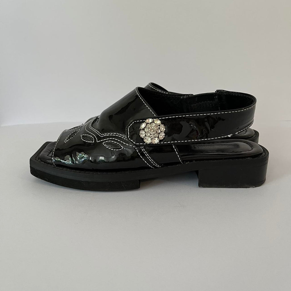 Ganni TEXAS Leather Slingback Sandals.